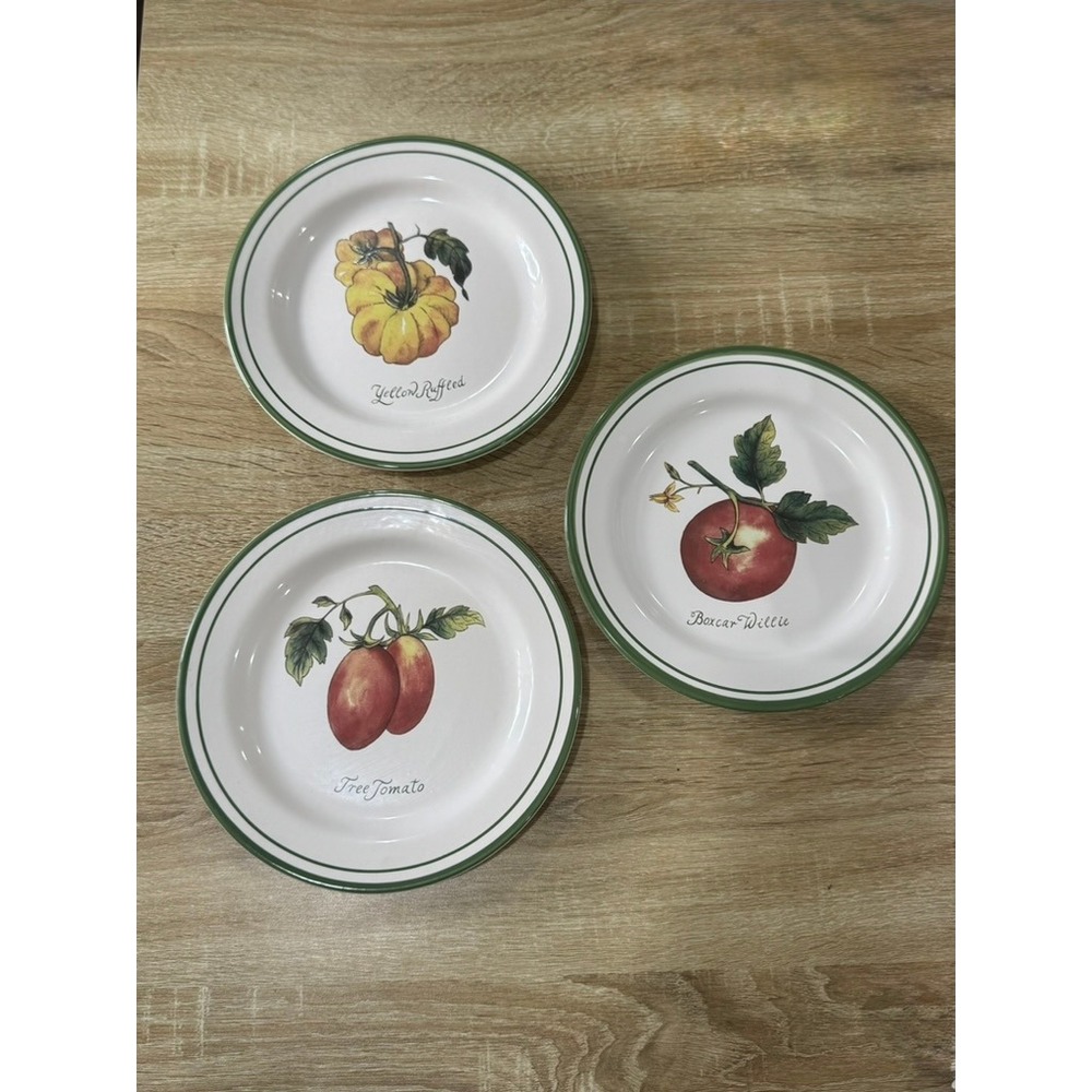 Williams Sonoma Heirloom Tomato Salad Plates Set of 3 Portugal Green Rim 8.5"